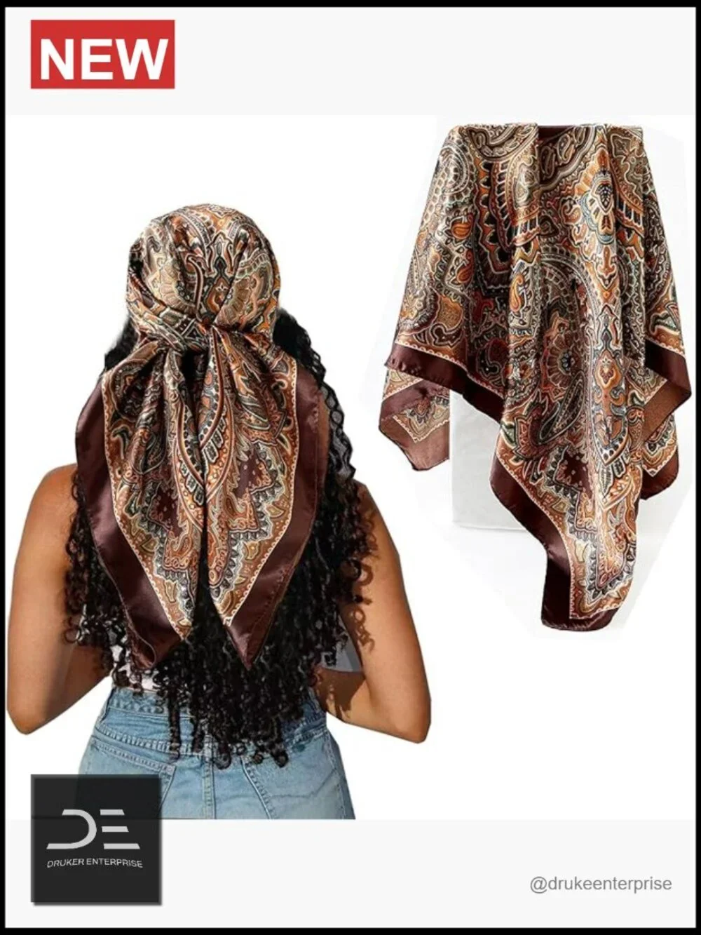 35 Inch Large Square Satin Feel Hair Scarf Head Wrap Bandana Multi Purpose